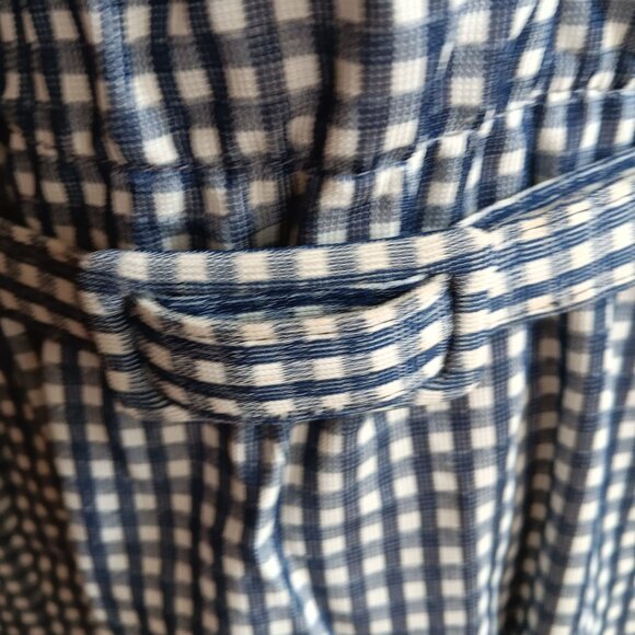 Vintage Gingham Dress Blue & White Short-Sleeve Belted Waist Back Zipper 1960's - Picture 3 of 7